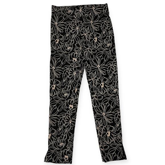 Agenda Petite Black Tan Floral Slim Fit Work Pants Ankle Slit Pants Size Small - Picture 1 of 8
